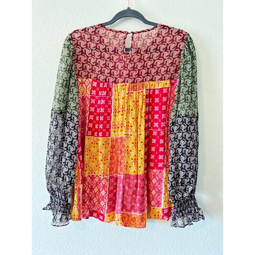 JODIFL Patchwork Floral Long Sleeve Blouse in Red, Yellow, Green, Black - Picture 3 of 7